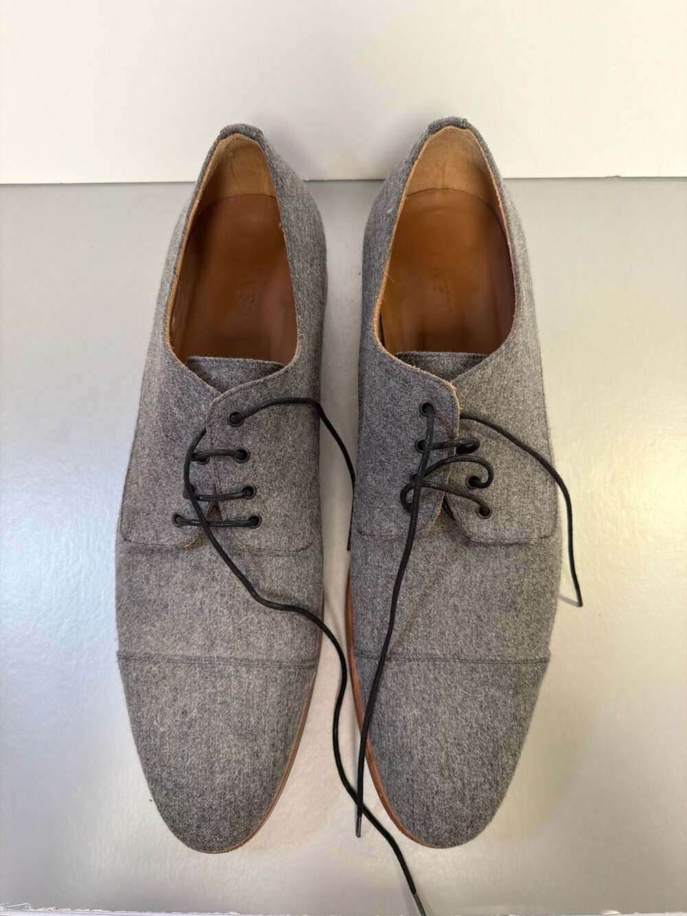 TAFT Jack Shoe in Grey Wool Cap-Toe Derby, Size EU 48‎